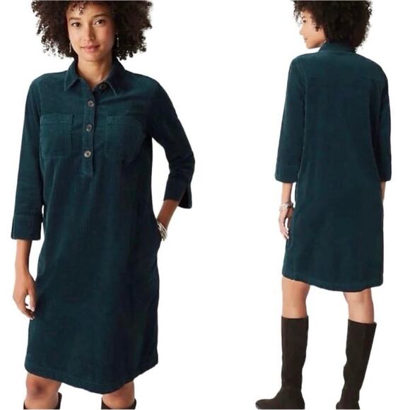J. Jill Dresses & Skirts - J. Jill Corduroy Shirt Dress 3/4 Sleeve Peacock Green M